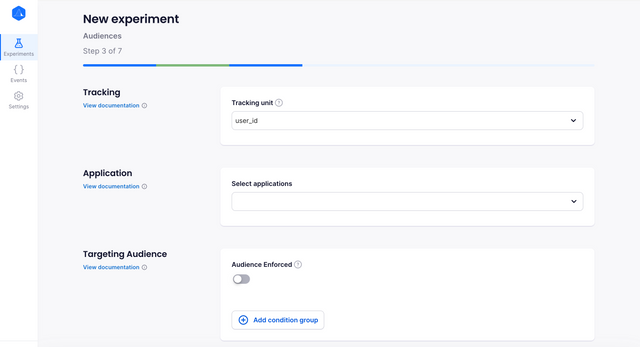 A screenshot of the Audiences experiment creation page