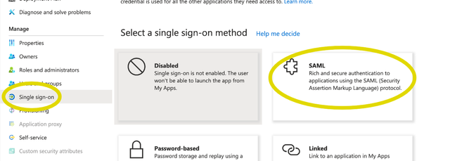 A screenshot of the Single sign-on and SAML buttons